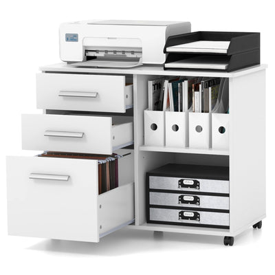 3-Drawer Mobile Lateral File Cabinet Printer Stand-White