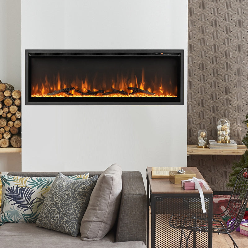 50 Inches Electric Fireplace in-Wall Recessed with Remote Control and Adjustable Color and Brightness-50 inches