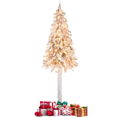 6 Feet Pre-Lit Slim Pencil Christmas Tree Snow Flocked Xmas Decor