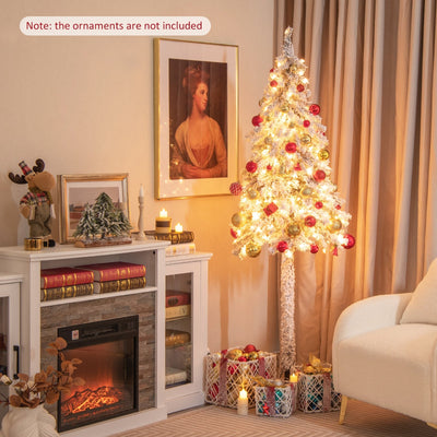 6 Feet Pre-Lit Slim Pencil Christmas Tree Snow Flocked Xmas Decor