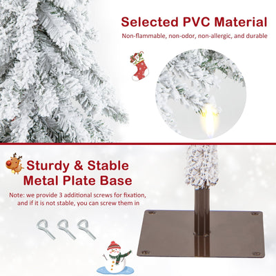 6 Feet Pre-Lit Slim Pencil Christmas Tree Snow Flocked Xmas Decor