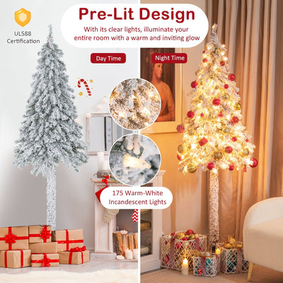 6 Feet Pre-Lit Slim Pencil Christmas Tree Snow Flocked Xmas Decor