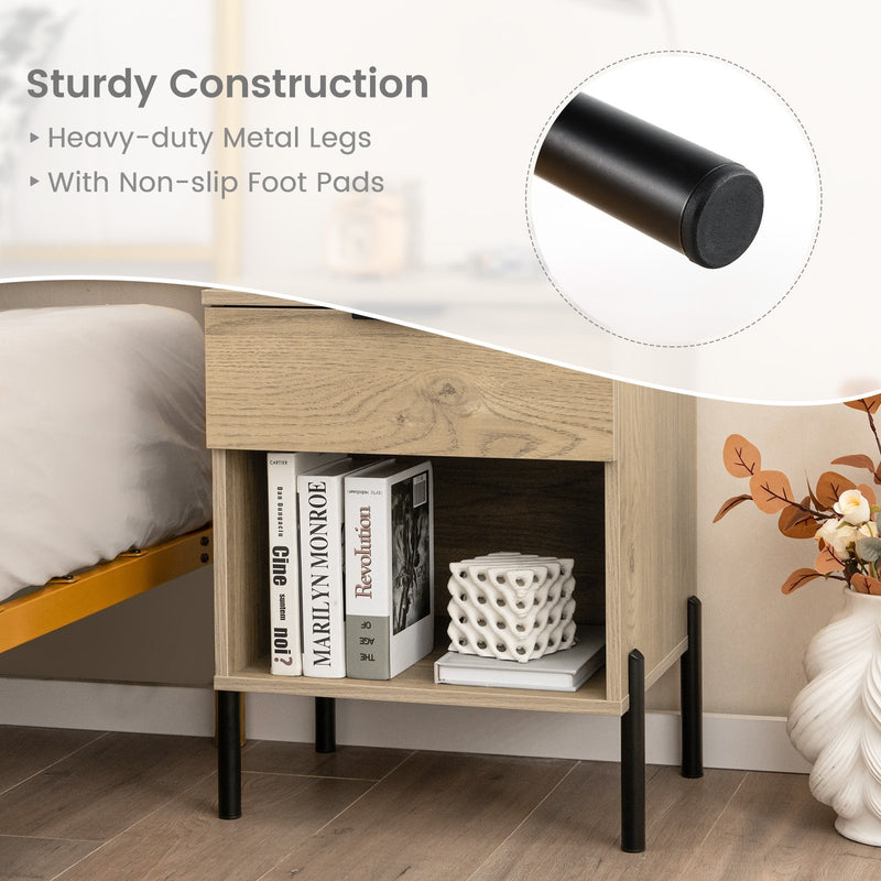 Modern Nightstand with Charging Station-Natural