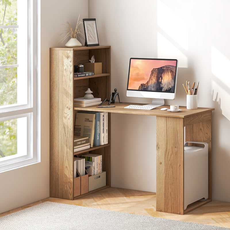 48 Inch Computer Desk with 4-Tier Bookcase and CPU Stand-Natural