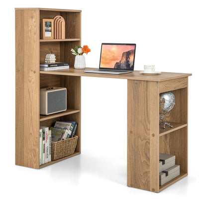 48 Inch Computer Desk with 4-Tier Bookcase and CPU Stand-Natural