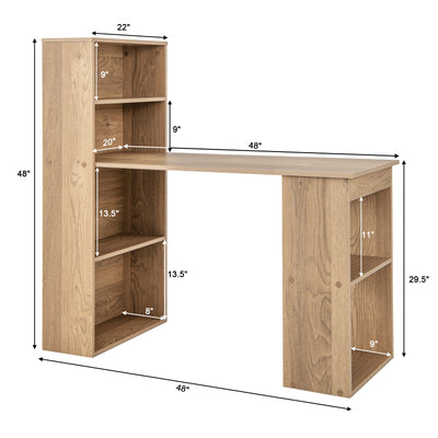 48 Inch Computer Desk with 4-Tier Bookcase and CPU Stand-Natural