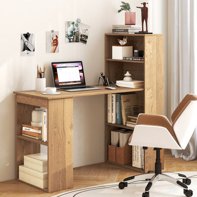 48 Inch Computer Desk with 4-Tier Bookcase and CPU Stand-Natural