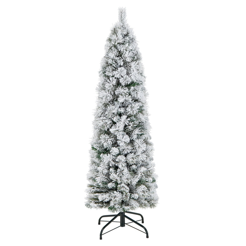 4.5/6/7 Feet Christmas Tree with 258 Branch Tips and 100 Incandescent Lights-Flocked and Slim-4.5 ft