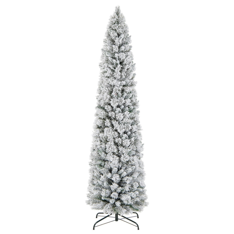 4.5/6/7 Feet Christmas Tree with 258 Branch Tips and 100 Incandescent Lights-Flocked and Slim-7 ft