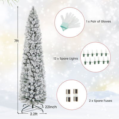 4.5/6/7 Feet Christmas Tree with 258 Branch Tips and 100 Incandescent Lights-Flocked and Slim-7 ft