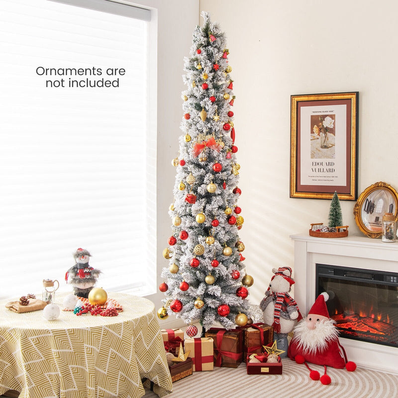 4.5/6/7 Feet Christmas Tree with 258 Branch Tips and 100 Incandescent Lights-Flocked and Slim-7 ft