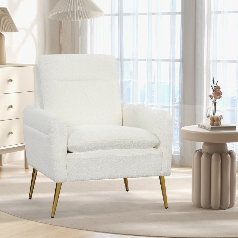 Upholstered Sherpa Modern Accent Armchair for Living Room-White