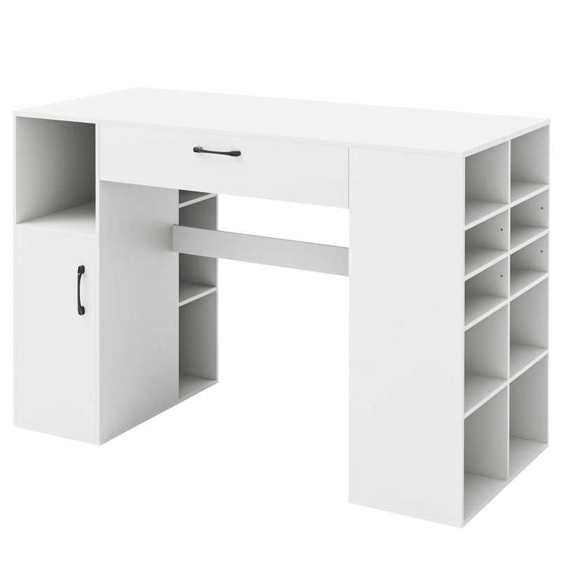 Counter Height Sewing Craft Table Computer Desk with Adjustable Shelves and Drawer-White