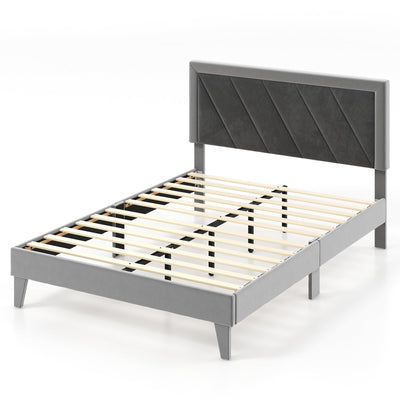 Twin/Full/Queen Platform Bed with High Headboard and Wooden Slats-Full Size