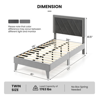 Twin/Full/Queen Platform Bed with High Headboard and Wooden Slats-Twin Size