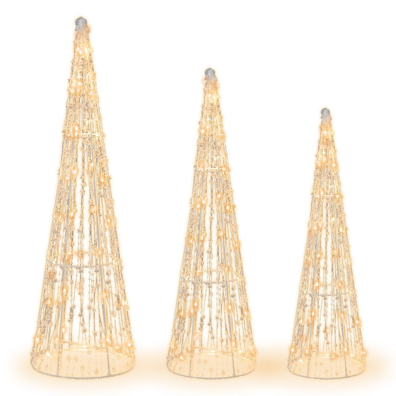 Set of 3 Pre-lit Christmas Cone Trees with Star Strings