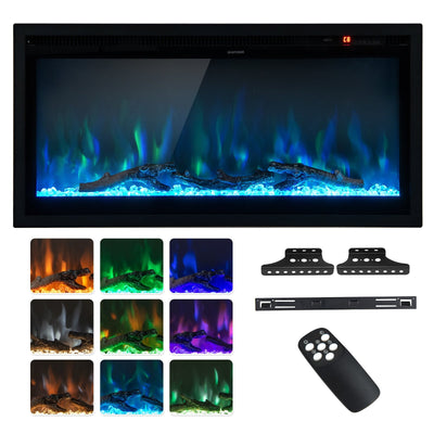 Electric Fireplace in-Wall Recessed with Remote Control and Adjustable Color and Brightness-36 inches