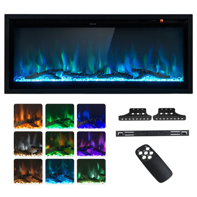 Electric Fireplace in-Wall Recessed with Remote Control and Adjustable Color and Brightness-42 inches