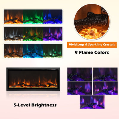 Electric Fireplace in-Wall Recessed with Remote Control and Adjustable Color and Brightness-42 inches