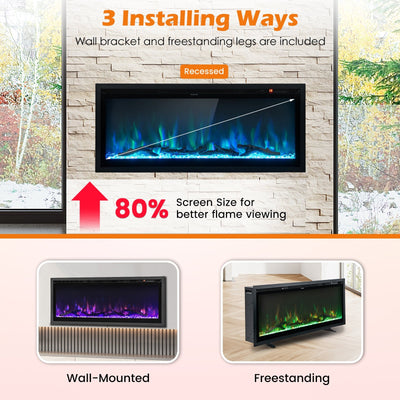 Electric Fireplace in-Wall Recessed with Remote Control and Adjustable Color and Brightness-42 inches