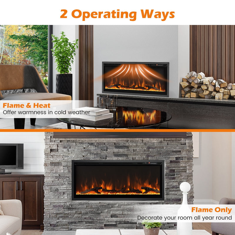 Electric Fireplace in-Wall Recessed with Remote Control and Adjustable Color and Brightness-42 inches