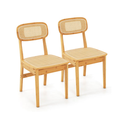 Set of 2 Rattan Dining Chairs with Simulated Rattan Backrest-Natural