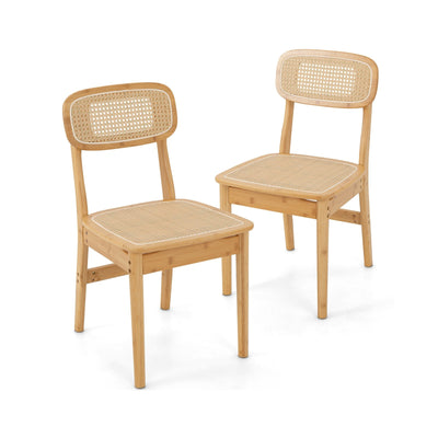 Set of 2 Rattan Dining Chairs with Simulated Rattan Backrest-Natural