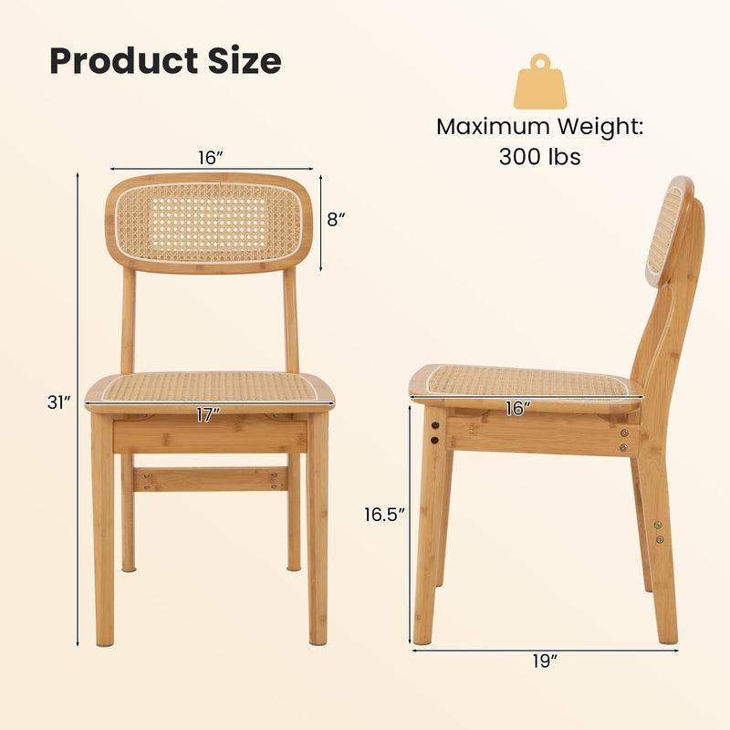 Set of 2 Rattan Dining Chairs with Simulated Rattan Backrest-Natural