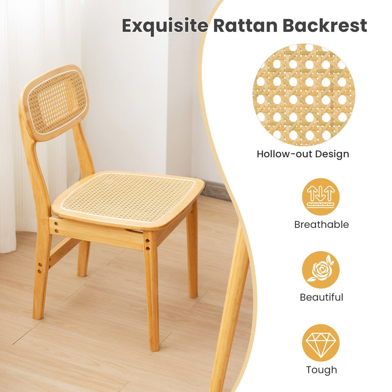 Set of 2 Rattan Dining Chairs with Simulated Rattan Backrest-Natural