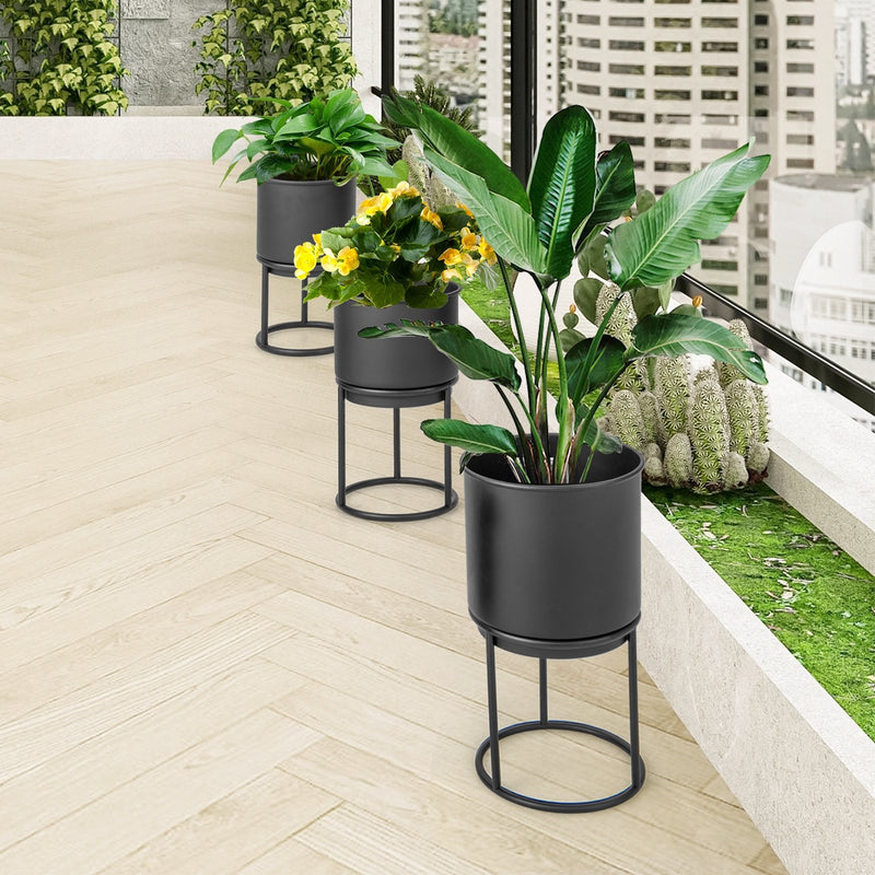 Metal Planter Pot Stand Set of 3 with Pots for Home Balcony Garden