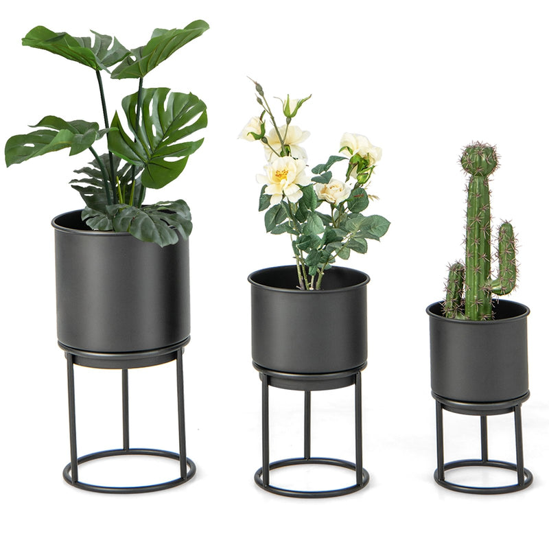 Metal Planter Pot Stand Set of 3 with Pots for Home Balcony Garden