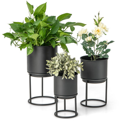 Metal Planter Pot Stand Set of 3 with Pots for Home Balcony Garden