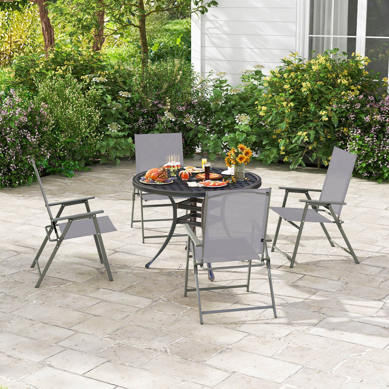 Set of 4 Patio Folding Chair Set with Rustproof Metal Frame-Gray