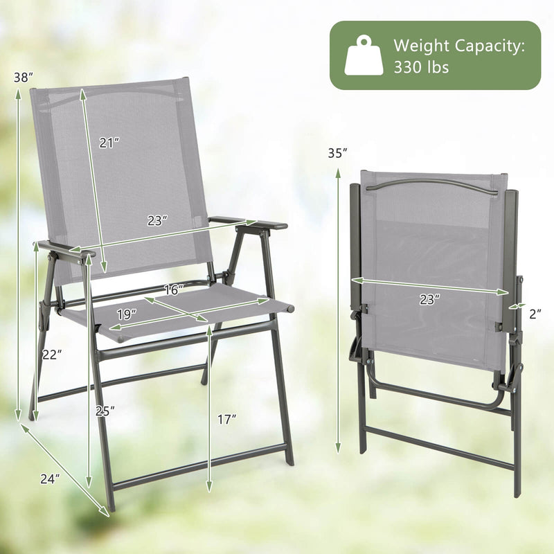 Set of 4 Patio Folding Chair Set with Rustproof Metal Frame-Gray