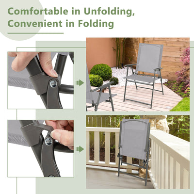 Set of 4 Patio Folding Chair Set with Rustproof Metal Frame-Gray