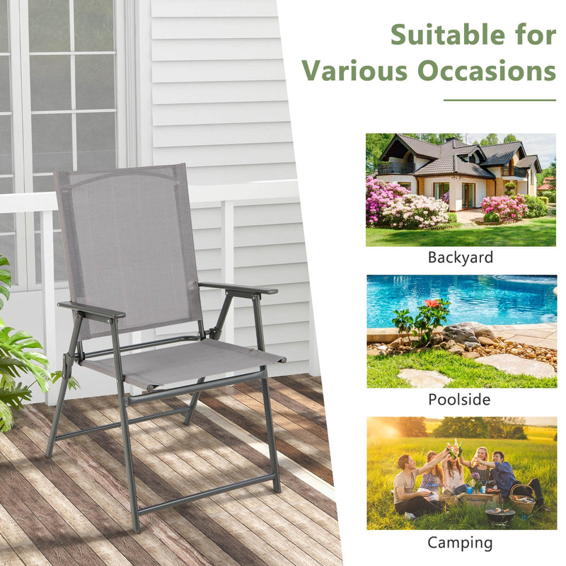 Set of 4 Patio Folding Chair Set with Rustproof Metal Frame-Gray