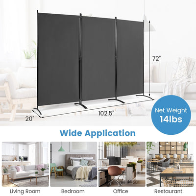 6 Feet 3 Panel Room Divider with Durable Hinges Steel Base-Gray