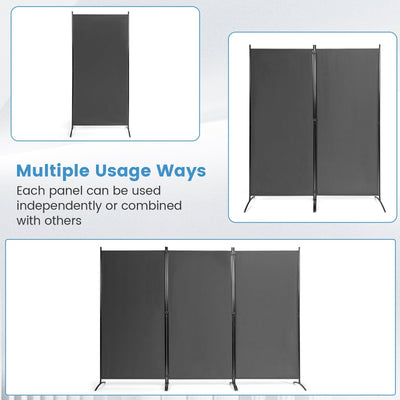 6 Feet 3 Panel Room Divider with Durable Hinges Steel Base-Gray