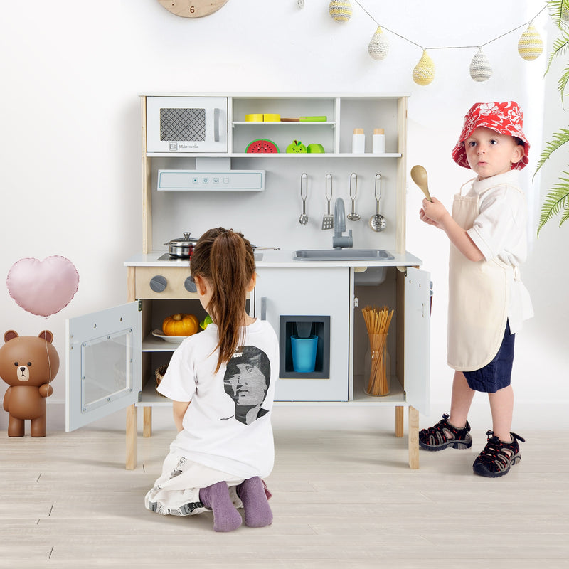 Wooden Pretend Play Kitchen Set for Toddlers-White