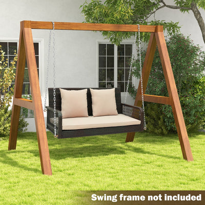 2-Person Outdoor Wicker Porch Swing with Seat and Back Cushions-Beige