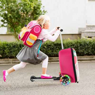 Hardshell Ride-on Suitcase Scooter with LED Flashing Wheels-Pink