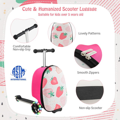 Hardshell Ride-on Suitcase Scooter with LED Flashing Wheels-Pink