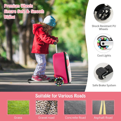 Hardshell Ride-on Suitcase Scooter with LED Flashing Wheels-Pink