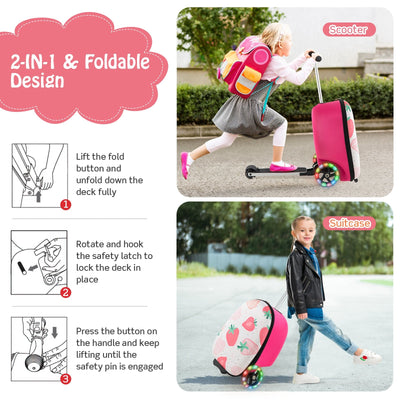 Hardshell Ride-on Suitcase Scooter with LED Flashing Wheels-Pink