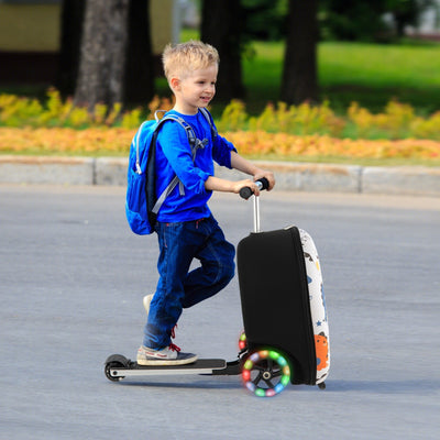 Hardshell Ride-on Suitcase Scooter with LED Flashing Wheels-Black & White