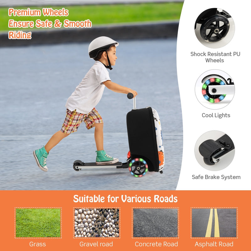 Hardshell Ride-on Suitcase Scooter with LED Flashing Wheels-Black & White