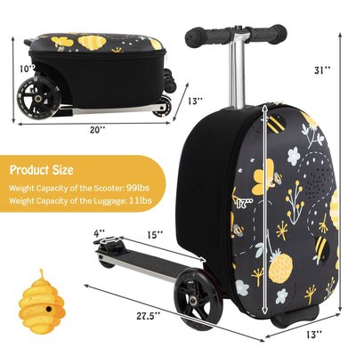 Hardshell Ride-on Suitcase Scooter with LED Flashing Wheels-Black