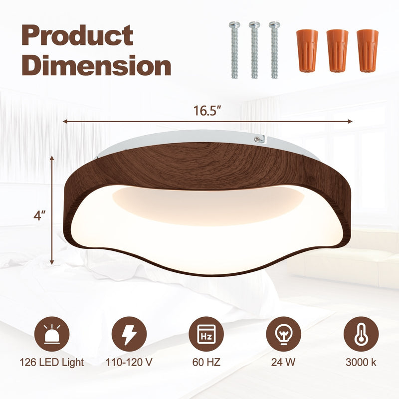 24W Modern LED Mount Ceiling Light with Wood Pattern and Metal Frame-Brown