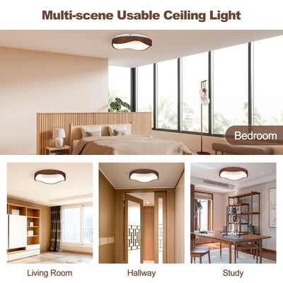 24W Modern LED Mount Ceiling Light with Wood Pattern and Metal Frame-Brown