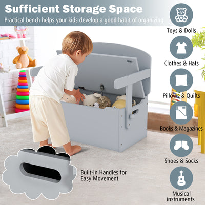 3-in-1 Kids Convertible Storage Bench Wood Activity Table and Chair Set-Gray